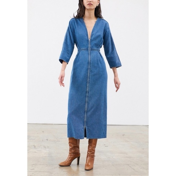 Mara Hoffman Midi Denim Long-Sleeve Annetta Dress - Picture 1 of 8